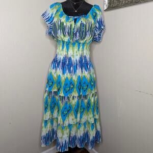 Blue, yellow green tie dye midi dress size 1X
